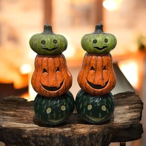 Russ Berrie Halloween Jack O Lantern Wax Sculpture Candle Set of 2